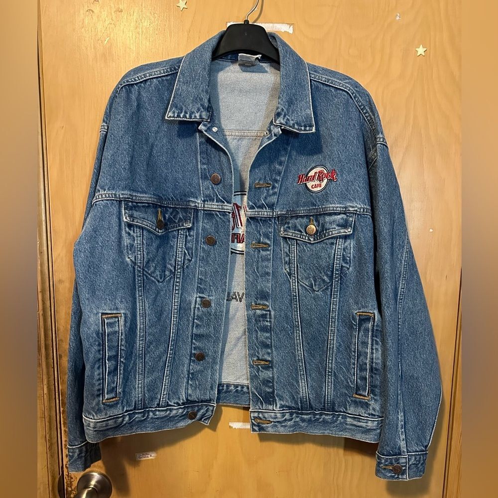 Hard Rock Puerto Vallarta Women’s Denim Jean Jacket Size Large Medium Wash EUC